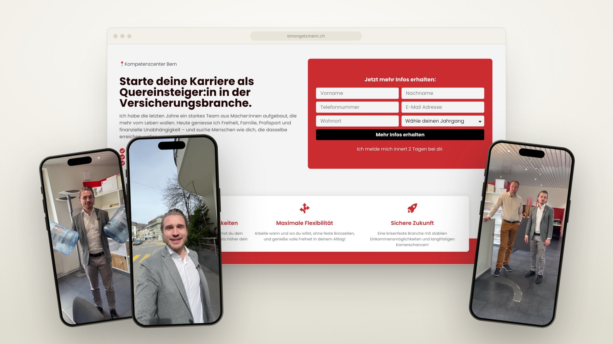 Bewerbungsseite und Social Ads der Recruiting-Kampagne